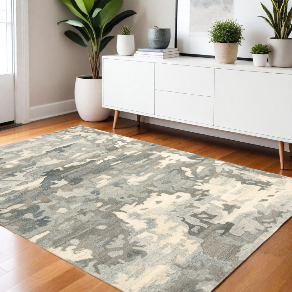 HomeRoots 4' Gray Wool Abstract Hand-Tufted Area Rug - Durable, Modern Style for Compact Spaces and Comfort 4' X 6' 575563