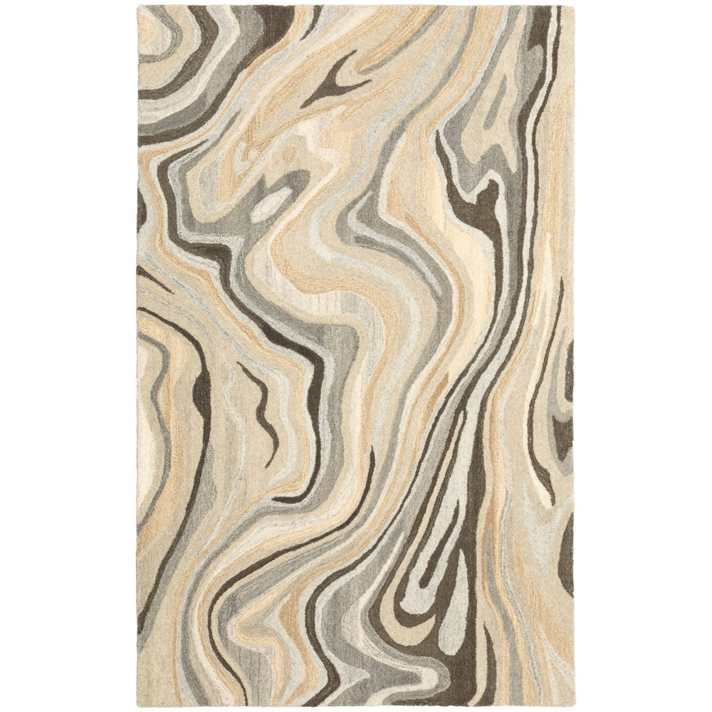 HomeRoots 4' Elegant Beige and Charcoal Abstract Hand-Tufted Wool Area Rug for Modern Home Décor Comfort 4' X 6' 575564