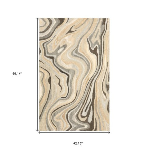 Homeroots 4' Abstract Hand-tufted Beige And Charcoal Wool Area Rug - Artful Design For Elegant Home Décor 4' X 6' Wool 575564