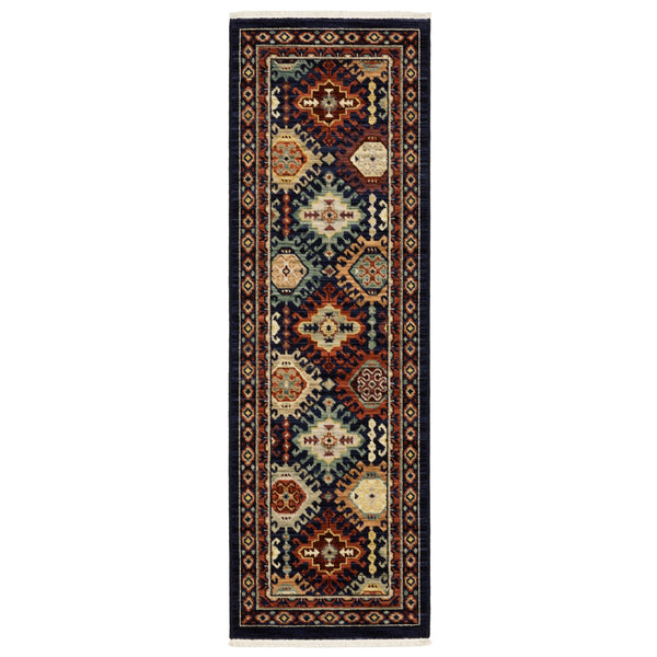 Homeroots 2' Navy Blue Oriental Area Rug With Elegant Fringe – Perfect For Adding Style And Warmth To Any Room 6' Runner Wool Blend 575568