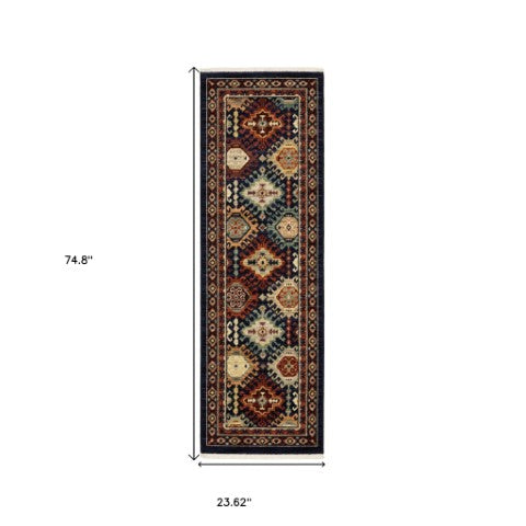 Homeroots 2' Navy Blue Oriental Area Rug With Elegant Fringe – Perfect For Adding Style And Warmth To Any Room 6' Runner Wool Blend 575568
