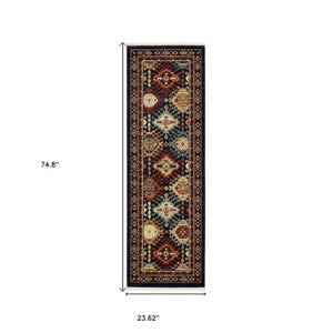 Homeroots 2' Navy Blue Oriental Area Rug With Elegant Fringe – Perfect For Adding Style And Warmth To Any Room 6' Runner Wool Blend 575568