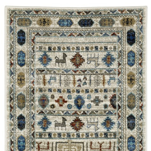 Homeroots 5' Artistry Ivory Tribal Area Rug - Stylish, Stain-resistant Design For Any Home Decor Space 8' Runner Polypropylene 575569