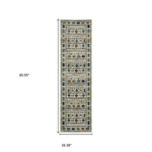 Homeroots 5' Artistry Ivory Tribal Area Rug - Stylish, Stain-resistant Design For Any Home Decor Space 8' Runner Polypropylene 575569