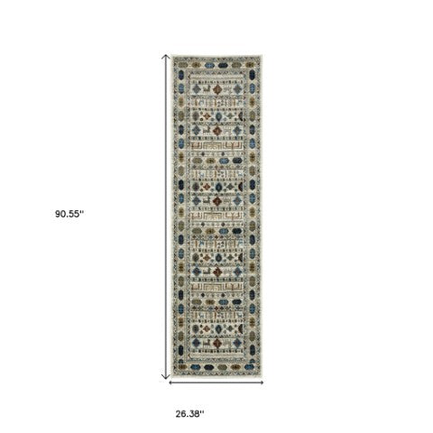 Homeroots 5' Artistry Ivory Tribal Area Rug - Stylish, Stain-resistant Design For Any Home Decor Space 8' Runner Polypropylene 575569