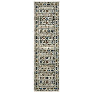 HomeRoots 5' Ivory Tan and Gray Tribal Area Rug - Durable Bohemian Design for Stylish Living Spaces 8' Runner 575569