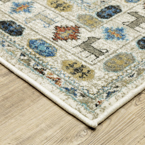 Homeroots 5' Artistry Ivory Tribal Area Rug - Stylish, Stain-resistant Design For Any Home Decor Space 8' Runner Polypropylene 575569
