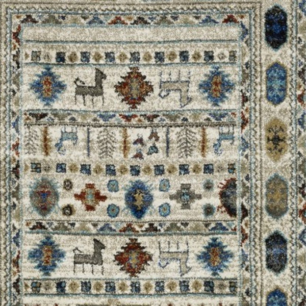 Homeroots 5' Artistry Ivory Tribal Area Rug - Stylish, Stain-resistant Design For Any Home Decor Space 8' Runner Polypropylene 575569