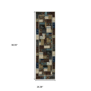Homeroots 5' Artistic Blue Patchwork Area Rug - Stain Resistant, Perfect For Kids & Pets, Adds Warmth To Home 8' Runner Polypropylene 575570