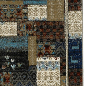 Homeroots 5' Artistic Blue Patchwork Area Rug - Stain Resistant, Perfect For Kids & Pets, Adds Warmth To Home 8' Runner Polypropylene 575570