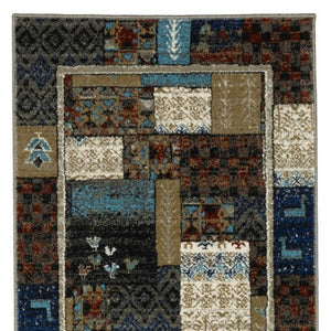 Homeroots 5' Artistic Blue Patchwork Area Rug - Stain Resistant, Perfect For Kids & Pets, Adds Warmth To Home 8' Runner Polypropylene 575570