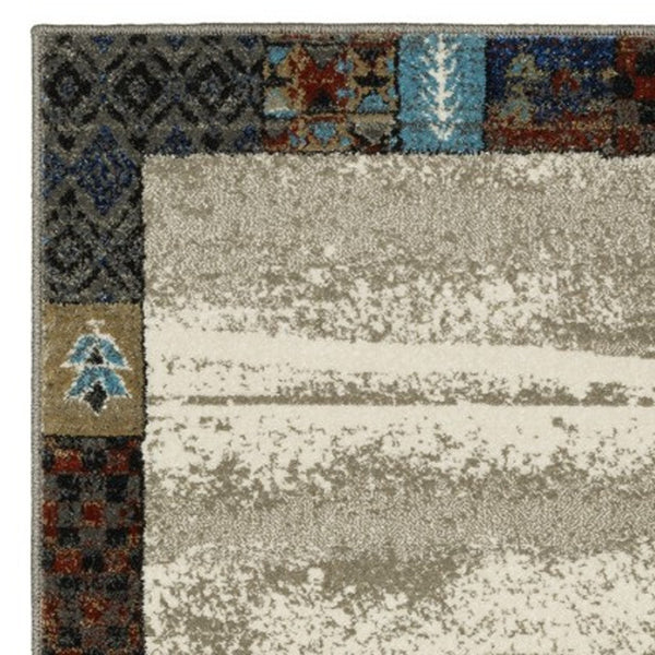 Homeroots 5' Elegant Patchwork Area Rug In Ivory Tan And Blue - Stylish, Stain Resistant For Family Spaces 8' Runner Polypropylene 575571