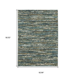 Homeroots 3' Stylish Blue Striped Area Rug - Stain Resistant, Comfortable Texture, Perfect For Homes With Kids & Pets 5' X 8' Polypropylene,Polyester 575572