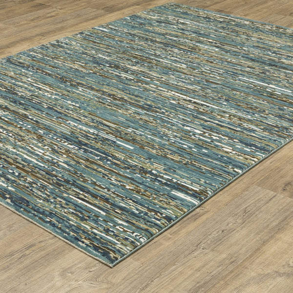 Homeroots 3' Stylish Blue Striped Area Rug - Stain Resistant, Comfortable Texture, Perfect For Homes With Kids & Pets 5' X 8' Polypropylene,Polyester 575572