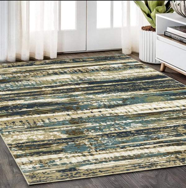 Homeroots 3' Beige Abstract Area Rug - Stylish Power Loom Design For Comfort, Stain Resistant & Versatile Decor 5' X 8' Polypropylene,Polyester 575573