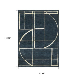 Homeroots 3' Stylish Blue Geometric Area Rug - Perfect For Kids And Pets, Stain Resistant, Adds Warmth To Home 5' X 8' Polypropylene,Polyester 575575