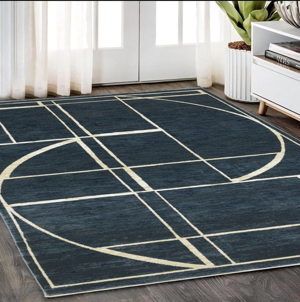 Homeroots 3' Stylish Blue Geometric Area Rug - Perfect For Kids And Pets, Stain Resistant, Adds Warmth To Home 5' X 8' Polypropylene,Polyester 575575
