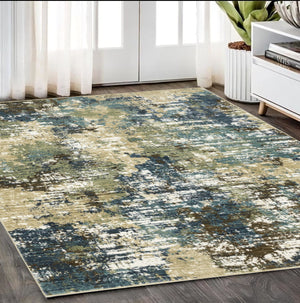 Homeroots 3' Abstract Blue Area Rug - Stain Resistant, Soft Texture, Perfect For Kids & Pets, Adds Warmth 5' X 8' Polypropylene,Polyester 575577