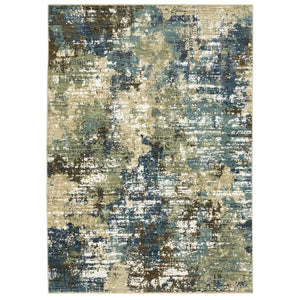 HomeRoots 3' Blue and Green Abstract Area Rug – Durable, Stain Resistant, Perfect for Modern Homes with Kids & Pets 5' X 8' 575577
