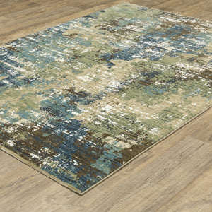 Homeroots 3' Abstract Blue Area Rug - Stain Resistant, Soft Texture, Perfect For Kids & Pets, Adds Warmth 5' X 8' Polypropylene,Polyester 575577