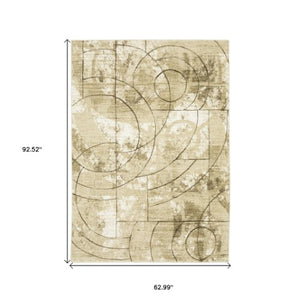 Homeroots 3' Artistic Beige Geometric Power Loom Area Rug - Stain Resistant, Perfect For Kids And Pets 5' X 8' Polypropylene,Polyester 575581