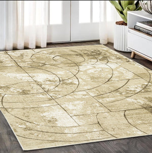 Homeroots 3' Artistic Beige Geometric Power Loom Area Rug - Stain Resistant, Perfect For Kids And Pets 5' X 8' Polypropylene,Polyester 575581