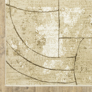 Homeroots 3' Artistic Beige Geometric Power Loom Area Rug - Stain Resistant, Perfect For Kids And Pets 5' X 8' Polypropylene,Polyester 575581