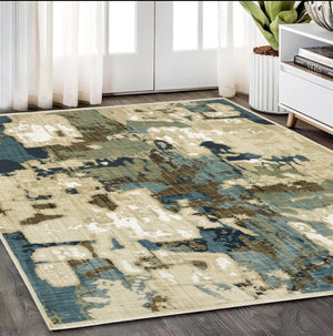 Homeroots 3' Abstract Beige Area Rug - Stylish And Stain-resistant Design For Modern Living Spaces 5' X 8' Polypropylene,Polyester 575582