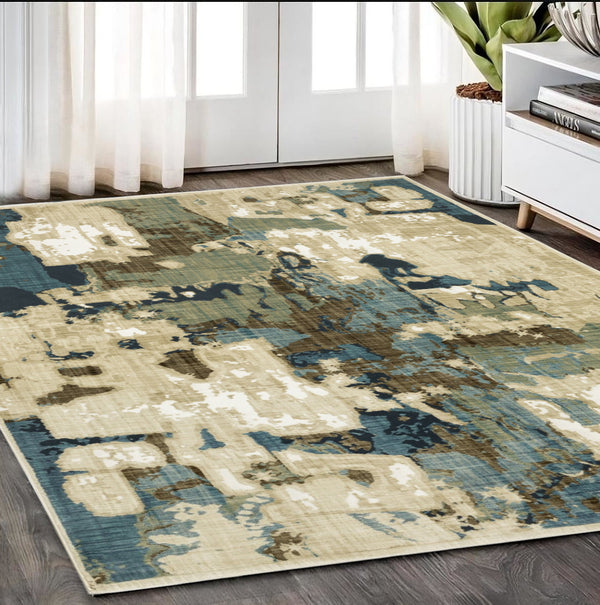 Homeroots 3' Abstract Beige Area Rug - Stylish And Stain-resistant Design For Modern Living Spaces 5' X 8' Polypropylene,Polyester 575582