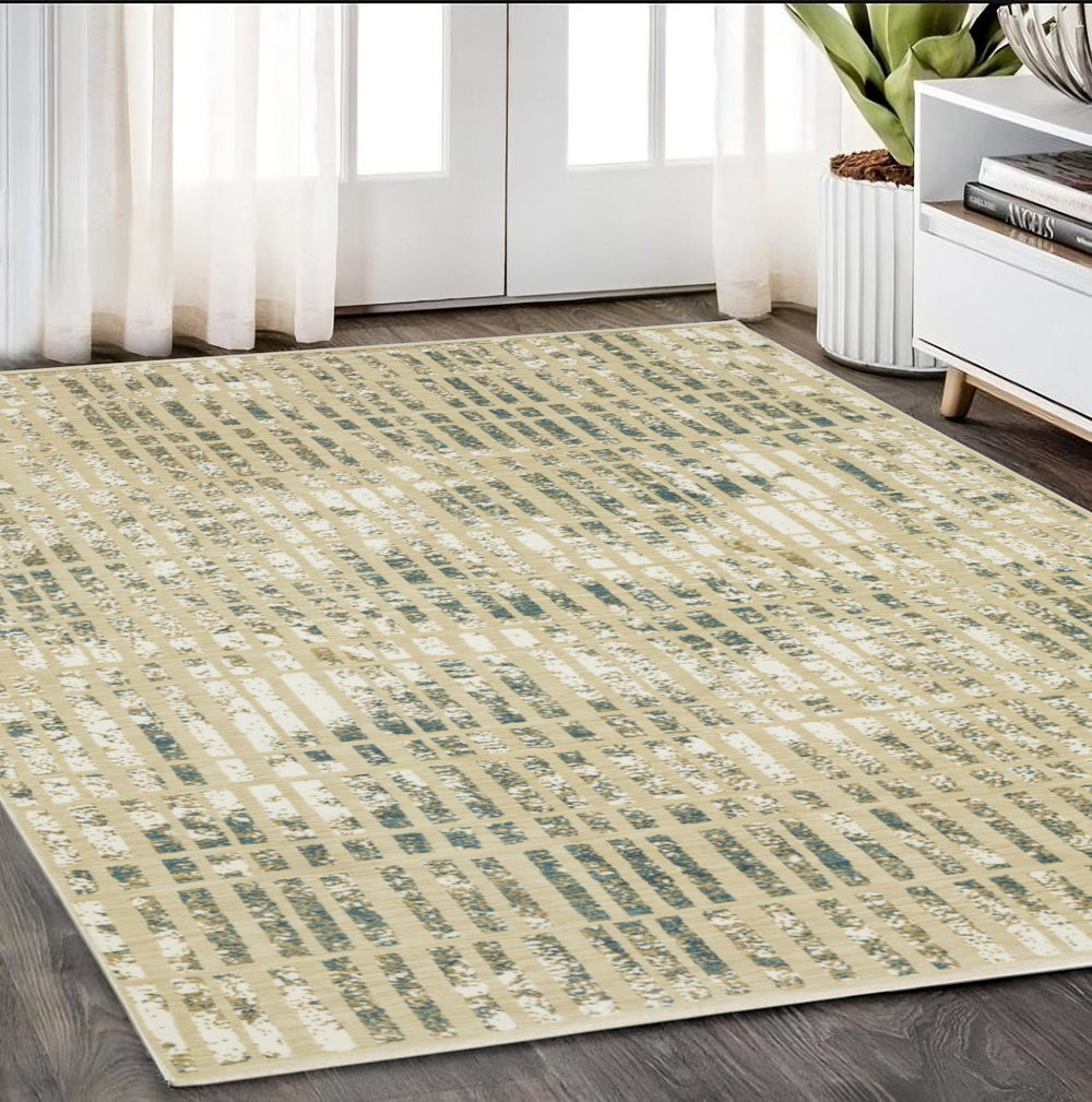 Homeroots 3' Beige Geometric Area Rug - Stylish, Stain Resistant Design For Kid And Pet-friendly Spaces 5' X 8' Polypropylene,Polyester 575583