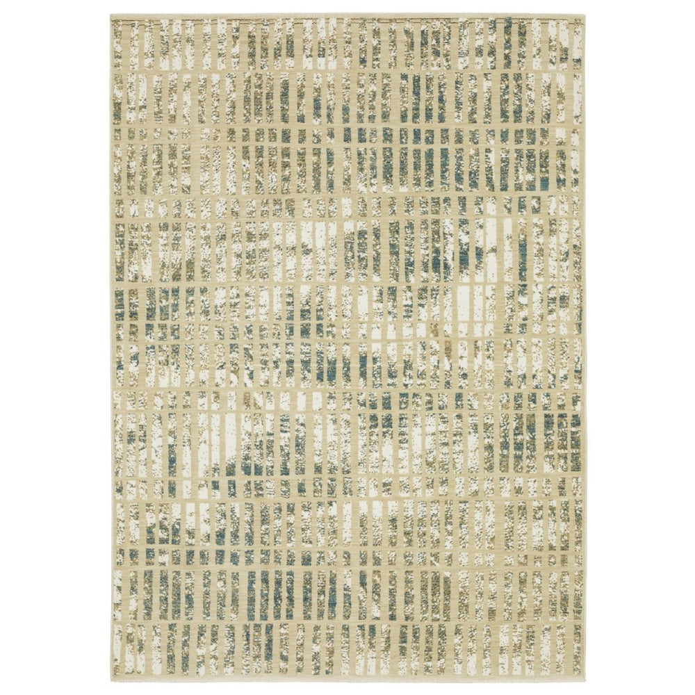 HomeRoots 3' Beige and Blue Geometric Area Rug - Stylish Modern Design for High-Traffic Spaces and Durability 5' X 8' 575583