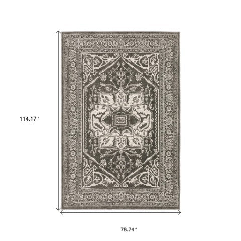 Homeroots 5' Ivory And Gold Oriental Area Rug - Stain Resistant, Stylish Design For Any Home Decor 7' X 10' Polyester 575585