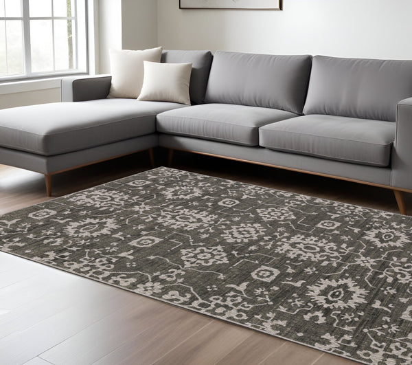 Homeroots 5' Elegant Ivory Oriental Area Rug – Stain Resistant, Perfect For Homes With Kids And Pets, 5x8 7' X 10' Polyester 575587