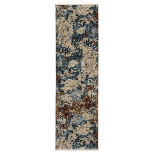 HomeRoots 5' Beige, Rust & Teal Abstract Distressed Area Rug with Stylish Fringe - Durable & Stain-Resistant Design 8' Runner 575589
