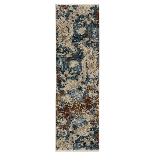 HomeRoots 5' Beige, Rust & Teal Abstract Distressed Area Rug with Stylish Fringe - Durable & Stain-Resistant Design 8' Runner 575589