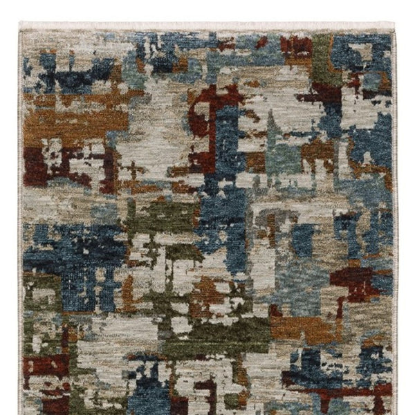 HomeRoots 10' Abstract Distressed Area Rug in Beige with Rust and Teal Hues, Fringe Edges for Timeless Charm 8' Runner 575590