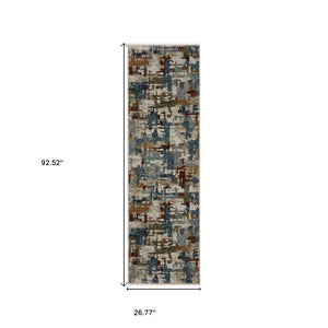 HomeRoots 10' Abstract Distressed Area Rug in Beige with Rust and Teal Hues, Fringe Edges for Timeless Charm 8' Runner 575590