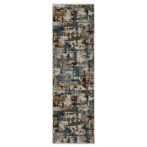 HomeRoots 10' Abstract Distressed Area Rug in Beige with Rust and Teal Hues, Fringe Edges for Timeless Charm 8' Runner 575590