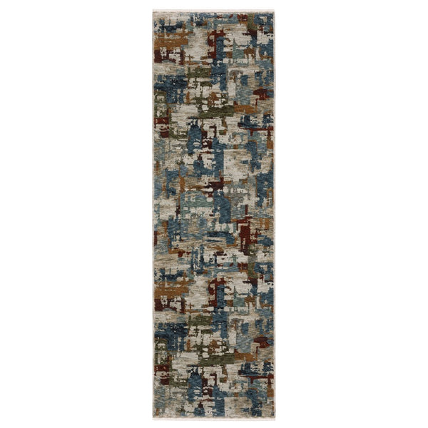 HomeRoots 10' Abstract Distressed Area Rug in Beige with Rust and Teal Hues, Fringe Edges for Timeless Charm 8' Runner 575590