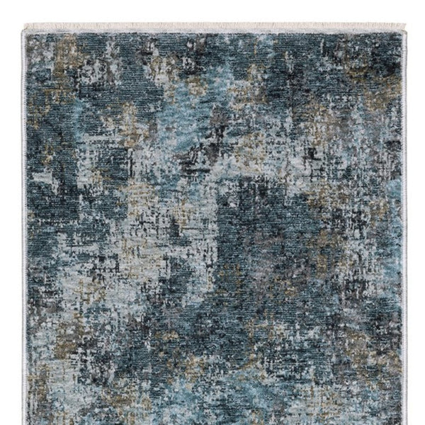 Homeroots 5' Blue Abstract Power Loom Area Rug With Fringe - Stylish, Stain-resistant Design For Any Space 8' Runner Polyester 575591