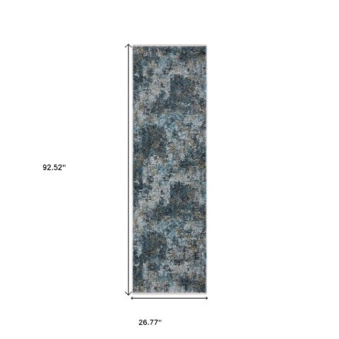 Homeroots 5' Blue Abstract Power Loom Area Rug With Fringe - Stylish, Stain-resistant Design For Any Space 8' Runner Polyester 575591