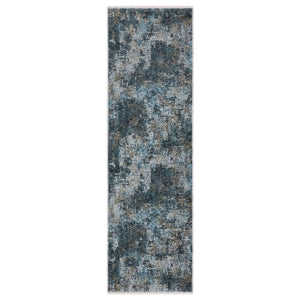 HomeRoots 5' Stylish Blue and Gray Abstract Distressed Area Rug with Fringe - Soft, Durable, Chic Design 8' Runner 575591