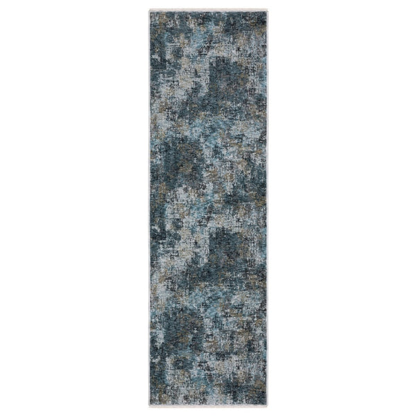 HomeRoots 5' Stylish Blue and Gray Abstract Distressed Area Rug with Fringe - Soft, Durable, Chic Design 8' Runner 575591