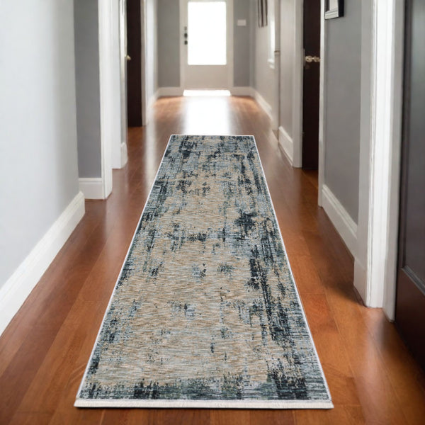 Homeroots 5' Beige Abstract Area Rug With Fringe – Stylish, Stain-resistant Design For Home Décor & Comfort 8' Runner Polyester 575592