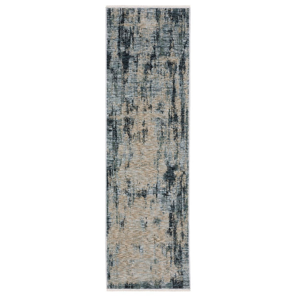 HomeRoots 5' Abstract Distressed Area Rug in Beige and Blue - Stylish, Durable, and Perfect for High-Traffic Spaces 8' Runner 575592