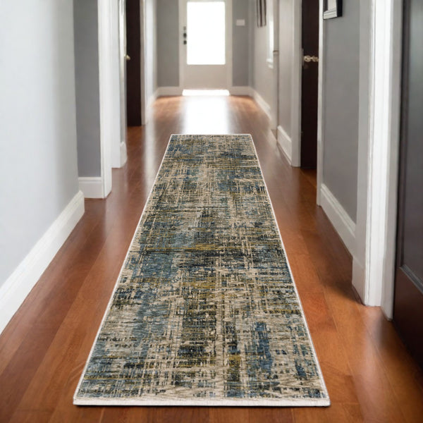 Homeroots 5' Blue Abstract Power Loom Area Rug With Elegant Fringe For A Stylish And Stain-resistant Home 8' Runner Polyester 575593