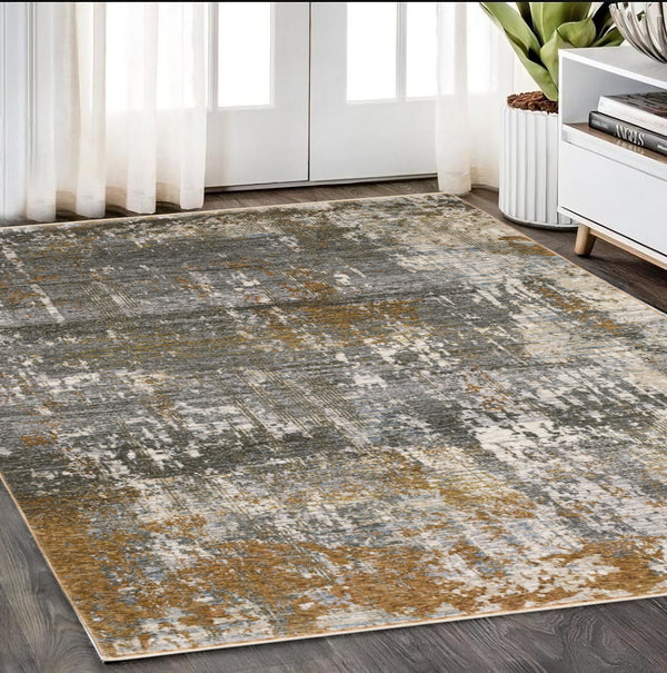 Homeroots 3' Gray Abstract Area Rug With Fringe - Stain Resistant Design For Stylish Home Décor And Comfort 5' X 8' Polyester 575594