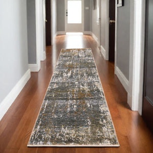 Homeroots 3' Gray Abstract Area Rug With Fringe - Stain Resistant Design For Stylish Home Décor And Comfort 8' Runner Polyester 575595