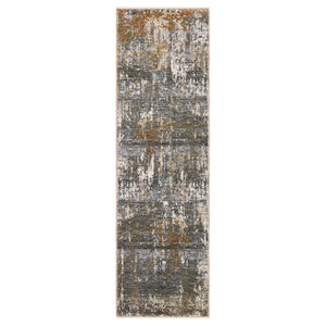 HomeRoots 3' Gray and Gold Abstract Area Rug – Modern Elegance with Tasseled Fringe for Any Room Décor 8' Runner 575595
