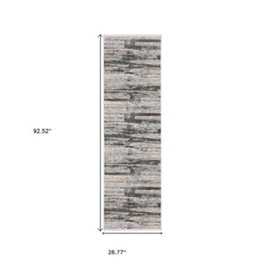 Homeroots 3' Gray Abstract Power Loom Area Rug With Fringe - Stylish, Stain-resistant Design For Any Decor 8' Runner Polyester 575597